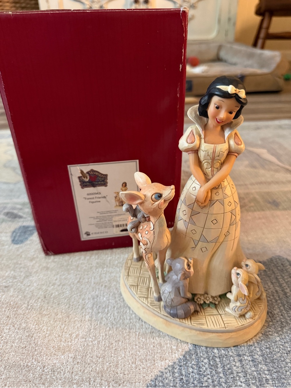 Enesco Snow White Figurine with Woodland Animals in Cream, Brown, and Black
